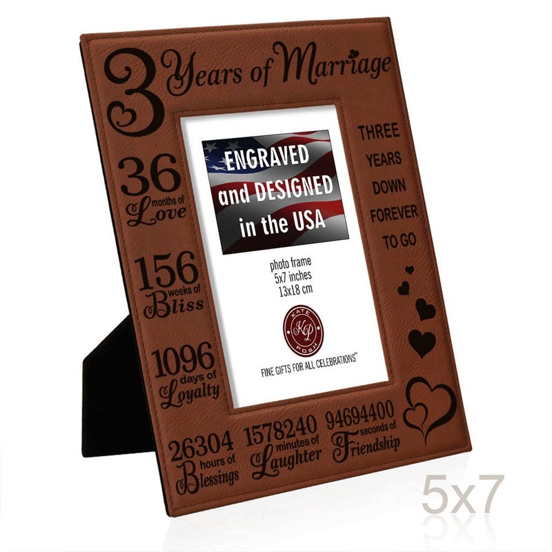 KATE POSH 3rd Anniversary Engraved Rawhide Leather Picture Frame (5x7 Vertical) - Image 5